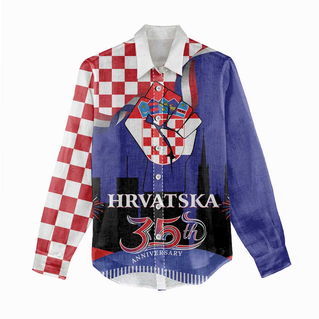 Croatia Independence Day Women Casual Shirt Hrvatska Checkerboard 35th Anniversary