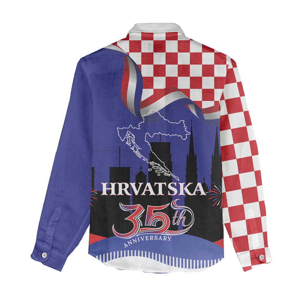 Croatia Independence Day Women Casual Shirt Hrvatska Checkerboard 35th Anniversary