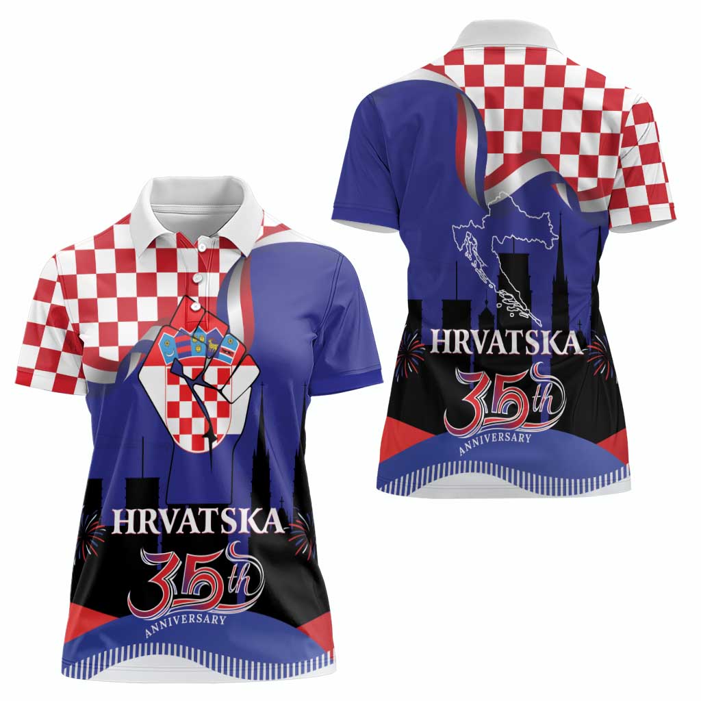 Croatia Independence Day Women Polo Shirt Hrvatska Checkerboard 35th Anniversary