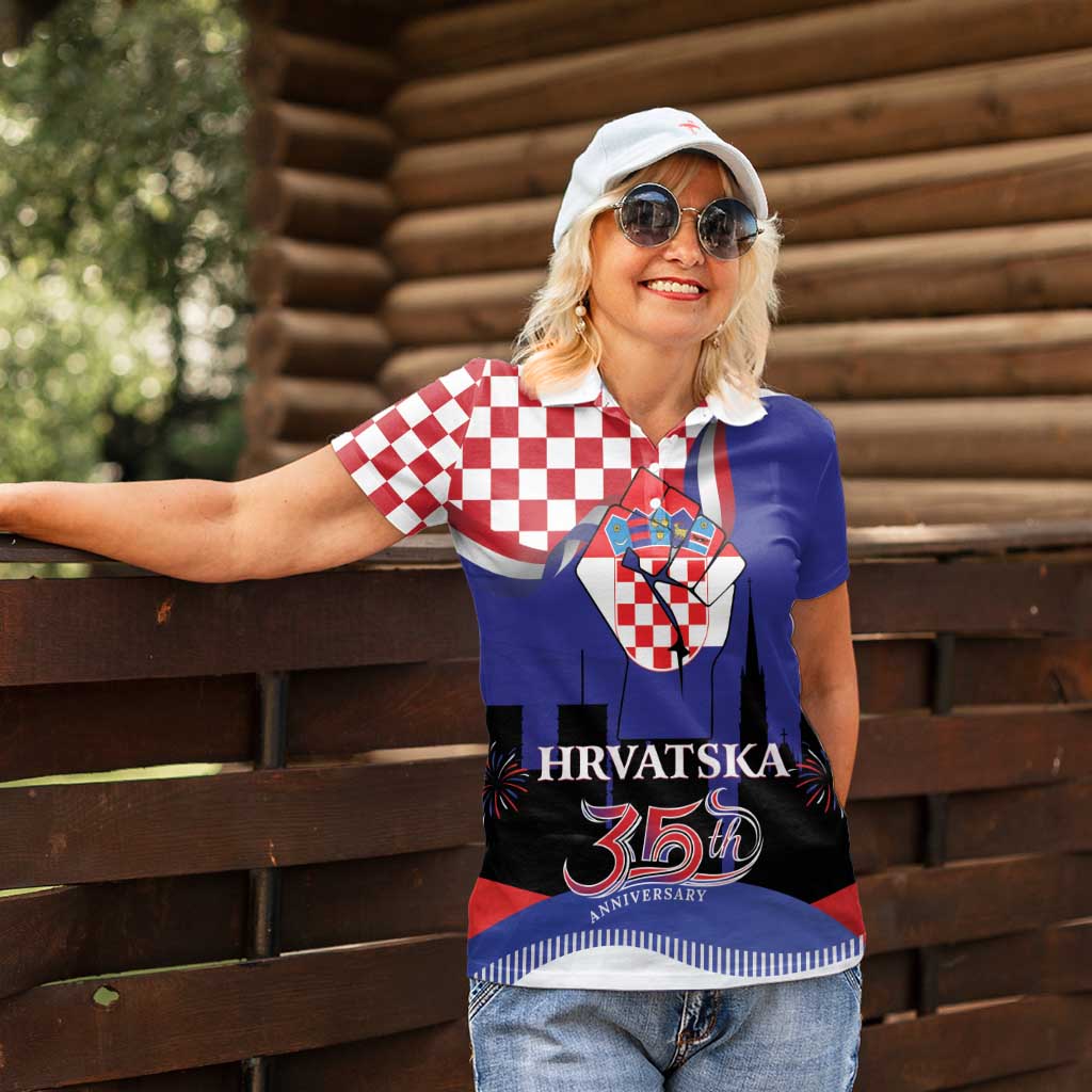 Croatia Independence Day Women Polo Shirt Hrvatska Checkerboard 35th Anniversary