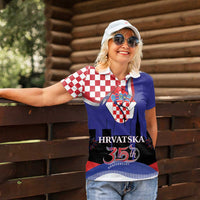 Croatia Independence Day Women Polo Shirt Hrvatska Checkerboard 35th Anniversary