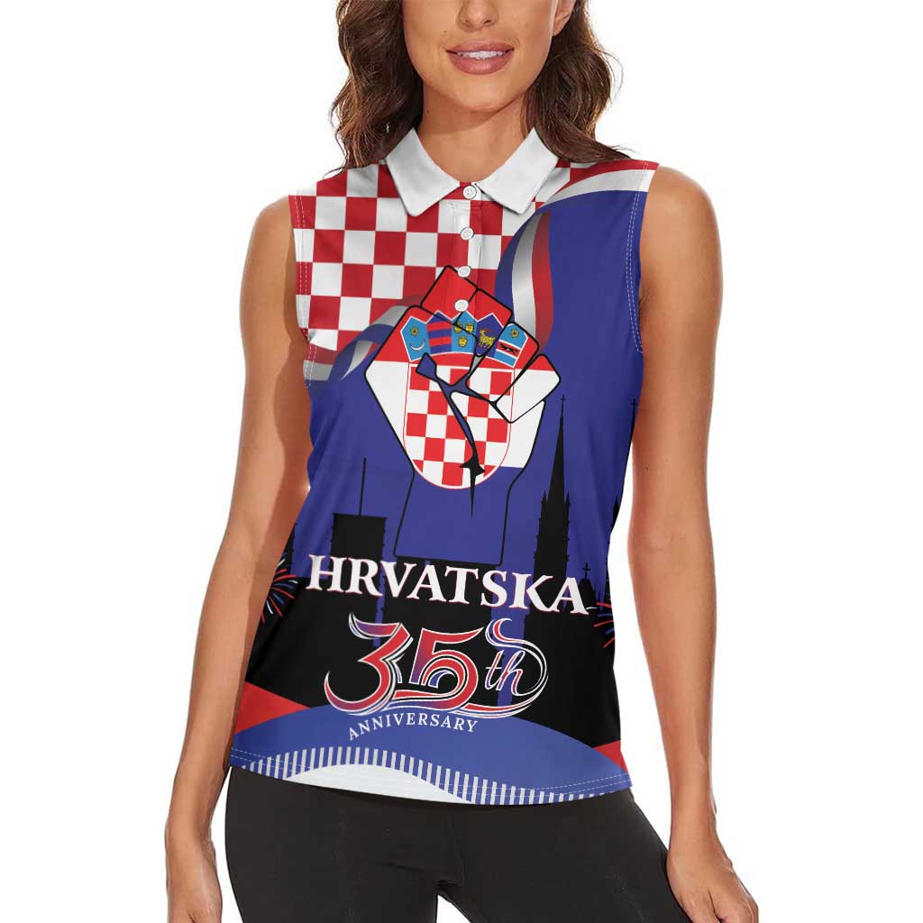 Croatia Independence Day Women Sleeveless Polo Shirt Hrvatska Checkerboard 35th Anniversary