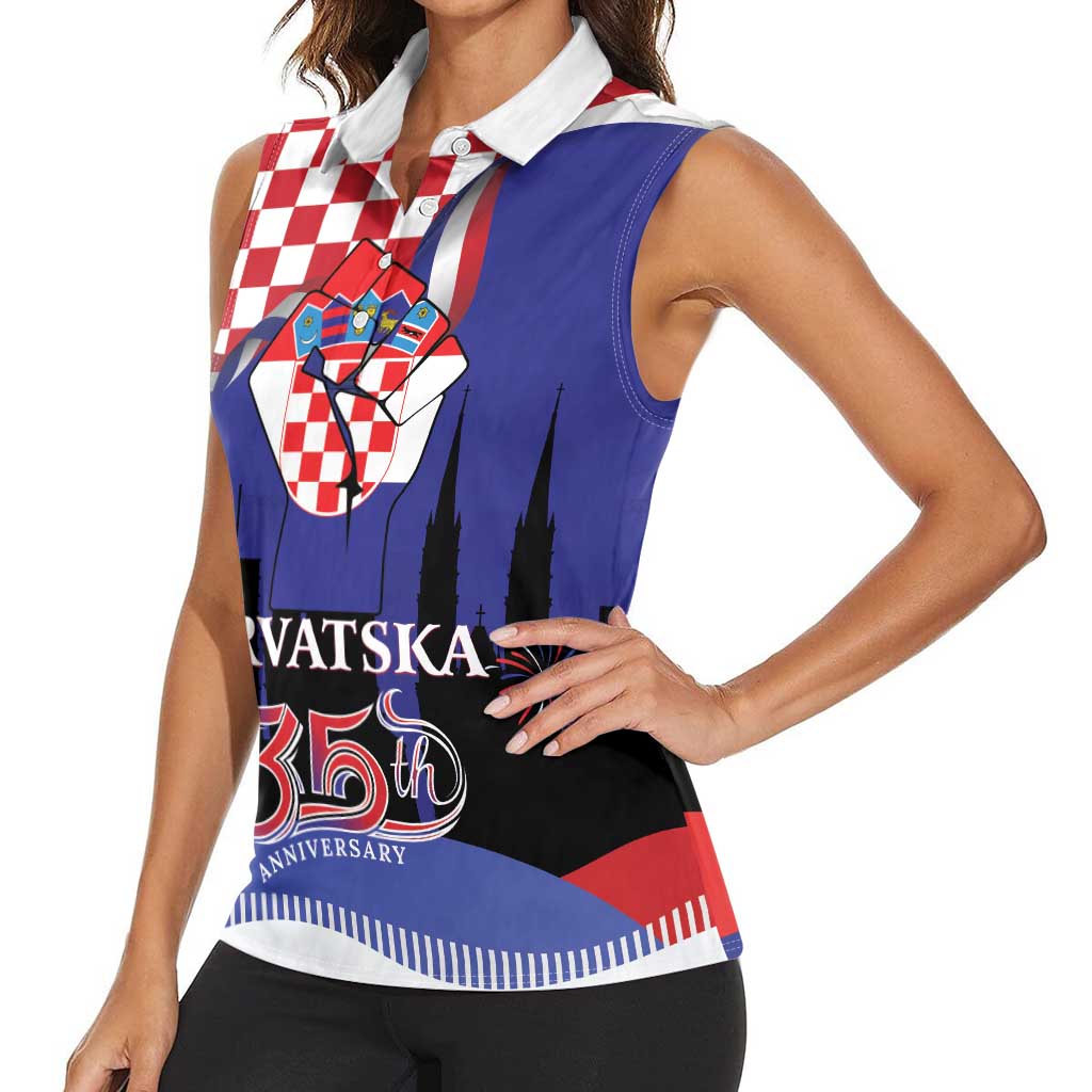 Croatia Independence Day Women Sleeveless Polo Shirt Hrvatska Checkerboard 35th Anniversary