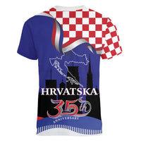 Croatia Independence Day Women V-Neck T-Shirt Hrvatska Checkerboard 35th Anniversary