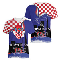 Croatia Independence Day Women V-Neck T-Shirt Hrvatska Checkerboard 35th Anniversary