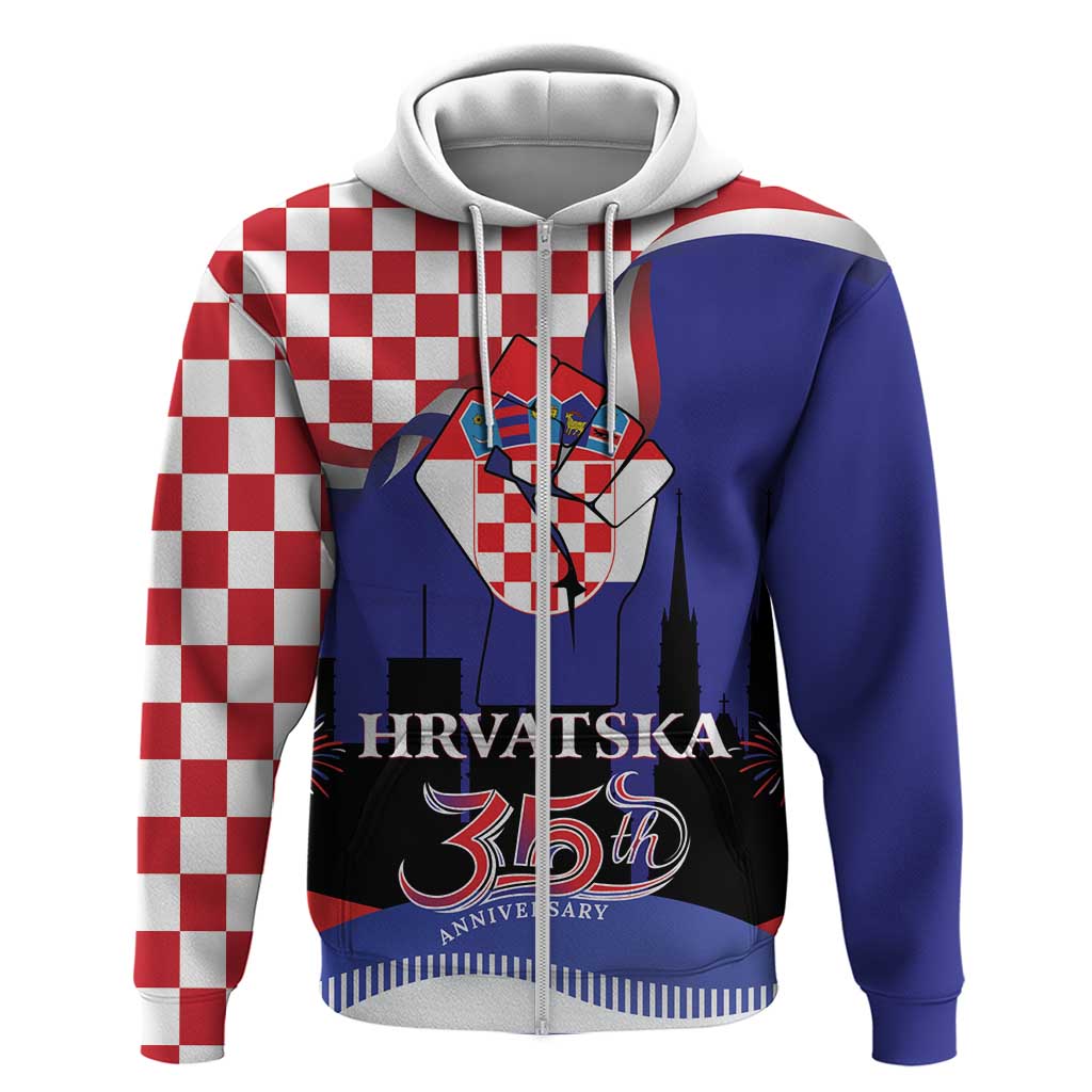 Croatia Independence Day Zip Hoodie Hrvatska Checkerboard 35th Anniversary