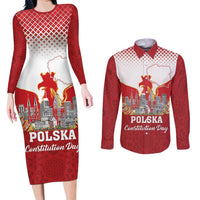 Poland Constitution Day Couples Matching Long Sleeve Bodycon Dress and Long Sleeve Button Shirt Warsaw Capital Mazurek Dabrowskiego
