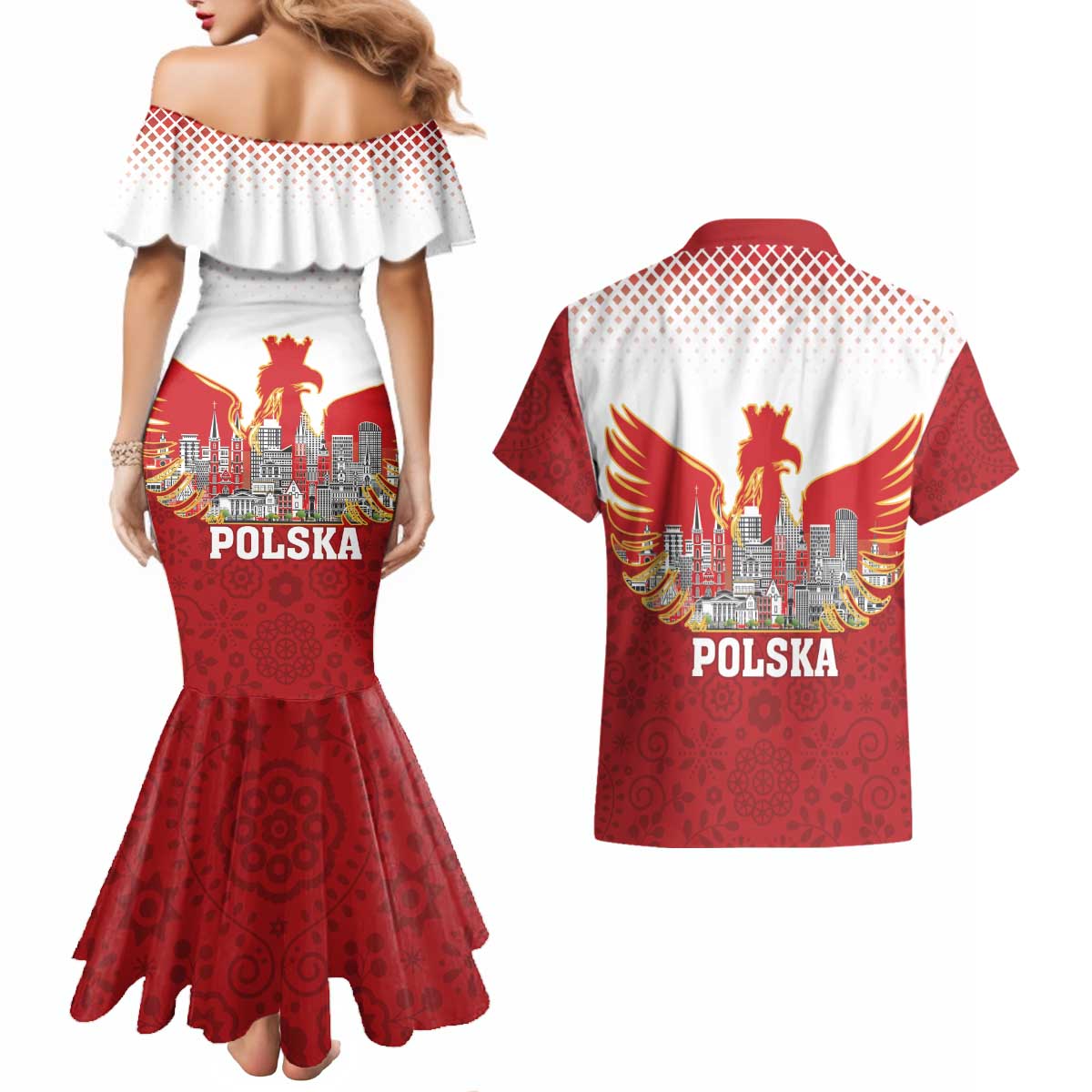 Poland Constitution Day Couples Matching Mermaid Dress and Hawaiian Shirt Warsaw Capital Mazurek Dabrowskiego