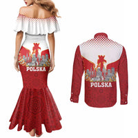Poland Constitution Day Couples Matching Mermaid Dress and Long Sleeve Button Shirt Warsaw Capital Mazurek Dabrowskiego