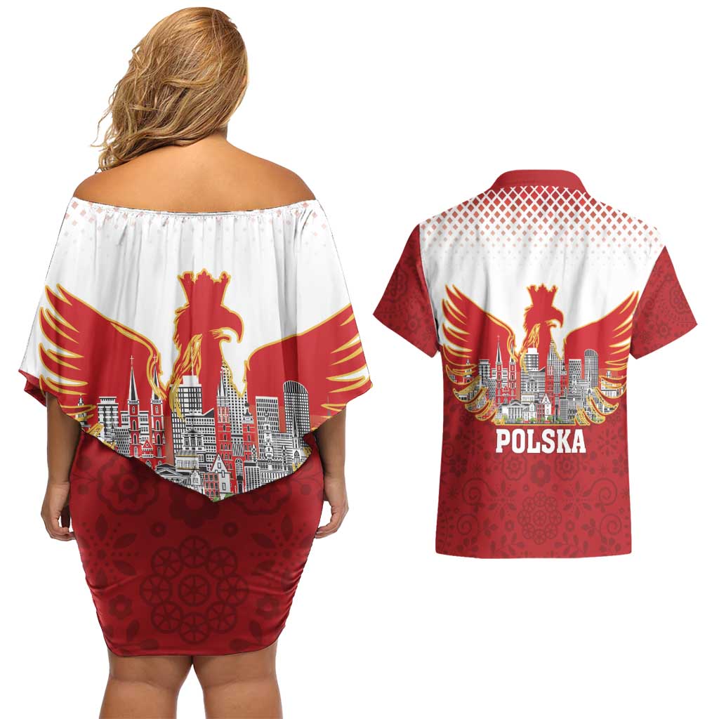 Poland Constitution Day Couples Matching Off Shoulder Short Dress and Hawaiian Shirt Warsaw Capital Mazurek Dabrowskiego
