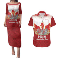Poland Constitution Day Couples Matching Puletasi and Hawaiian Shirt Warsaw Capital Mazurek Dabrowskiego