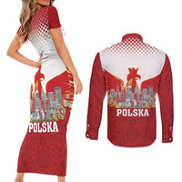 Poland Constitution Day Couples Matching Short Sleeve Bodycon Dress and Long Sleeve Button Shirt Warsaw Capital Mazurek Dabrowskiego