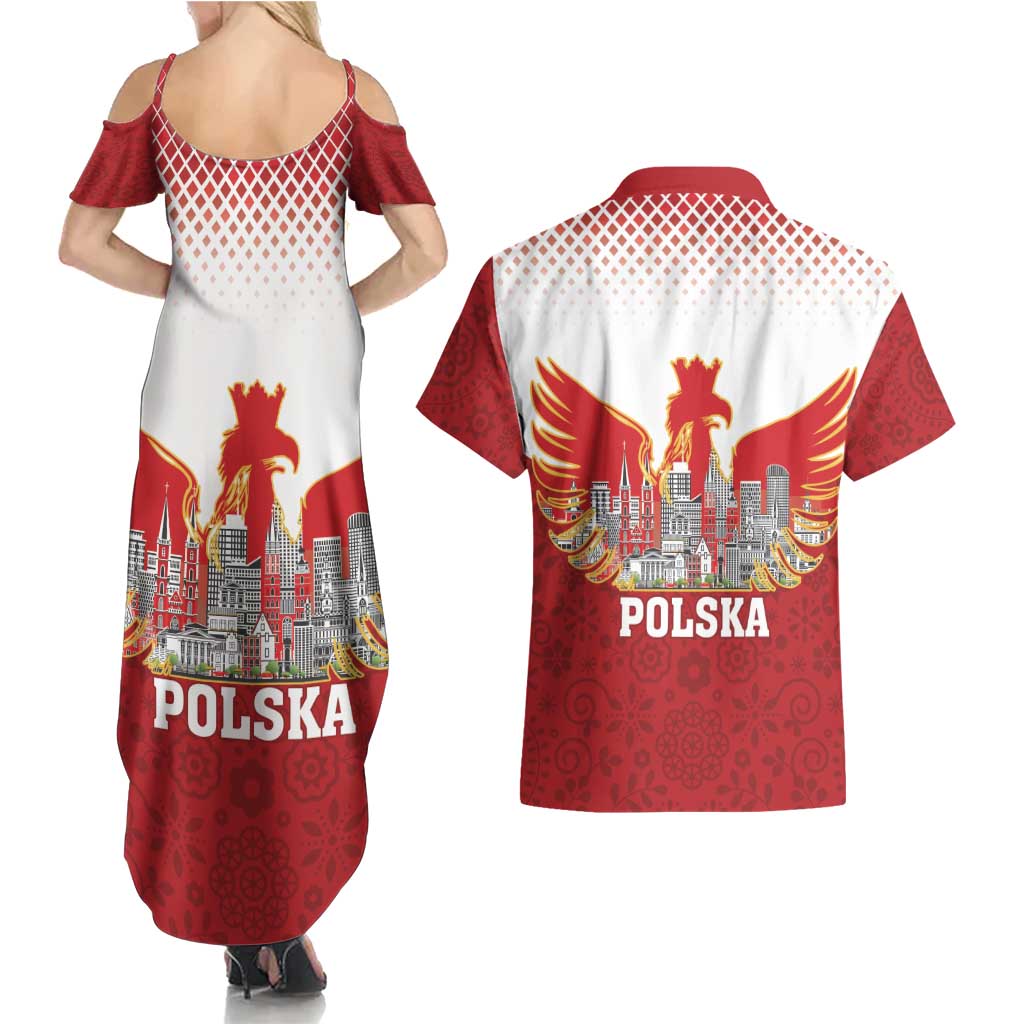 Poland Constitution Day Couples Matching Summer Maxi Dress and Hawaiian Shirt Warsaw Capital Mazurek Dabrowskiego
