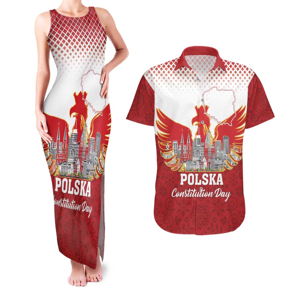 Poland Constitution Day Couples Matching Tank Maxi Dress and Hawaiian Shirt Warsaw Capital Mazurek Dabrowskiego