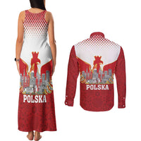 Poland Constitution Day Couples Matching Tank Maxi Dress and Long Sleeve Button Shirt Warsaw Capital Mazurek Dabrowskiego