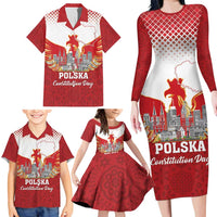 Poland Constitution Day Family Matching Long Sleeve Bodycon Dress and Hawaiian Shirt Warsaw Capital Mazurek Dabrowskiego