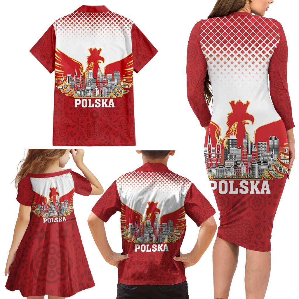 Poland Constitution Day Family Matching Long Sleeve Bodycon Dress and Hawaiian Shirt Warsaw Capital Mazurek Dabrowskiego