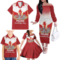 Poland Constitution Day Family Matching Off The Shoulder Long Sleeve Dress and Hawaiian Shirt Warsaw Capital Mazurek Dabrowskiego