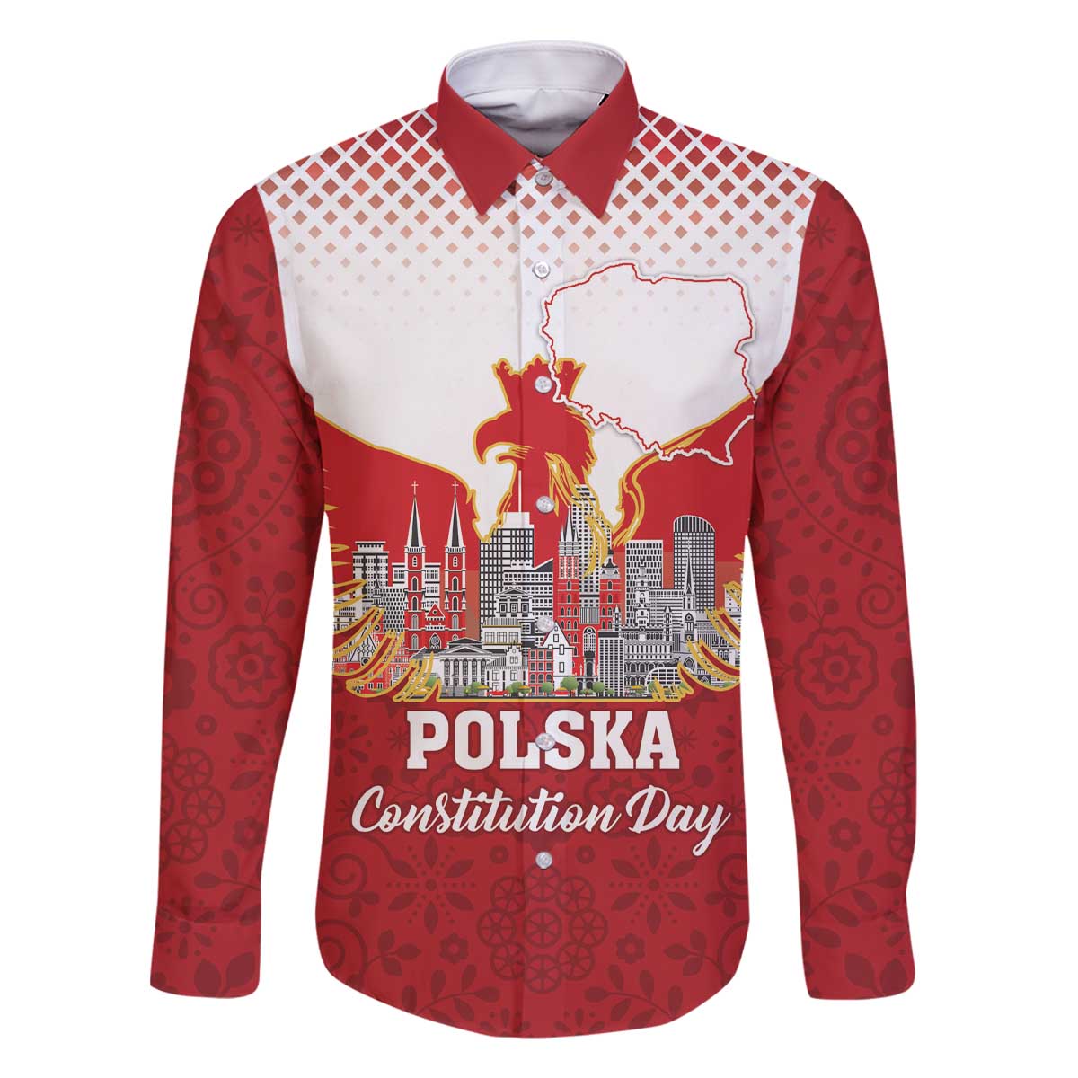 Poland Constitution Day Family Matching Off The Shoulder Long Sleeve Dress and Hawaiian Shirt Warsaw Capital Mazurek Dabrowskiego