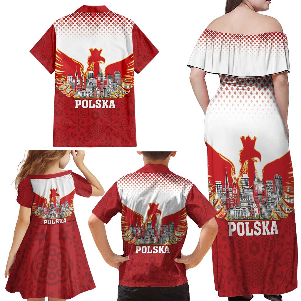 Poland Constitution Day Family Matching Off Shoulder Maxi Dress and Hawaiian Shirt Warsaw Capital Mazurek Dabrowskiego
