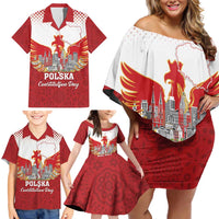 Poland Constitution Day Family Matching Off Shoulder Short Dress and Hawaiian Shirt Warsaw Capital Mazurek Dabrowskiego