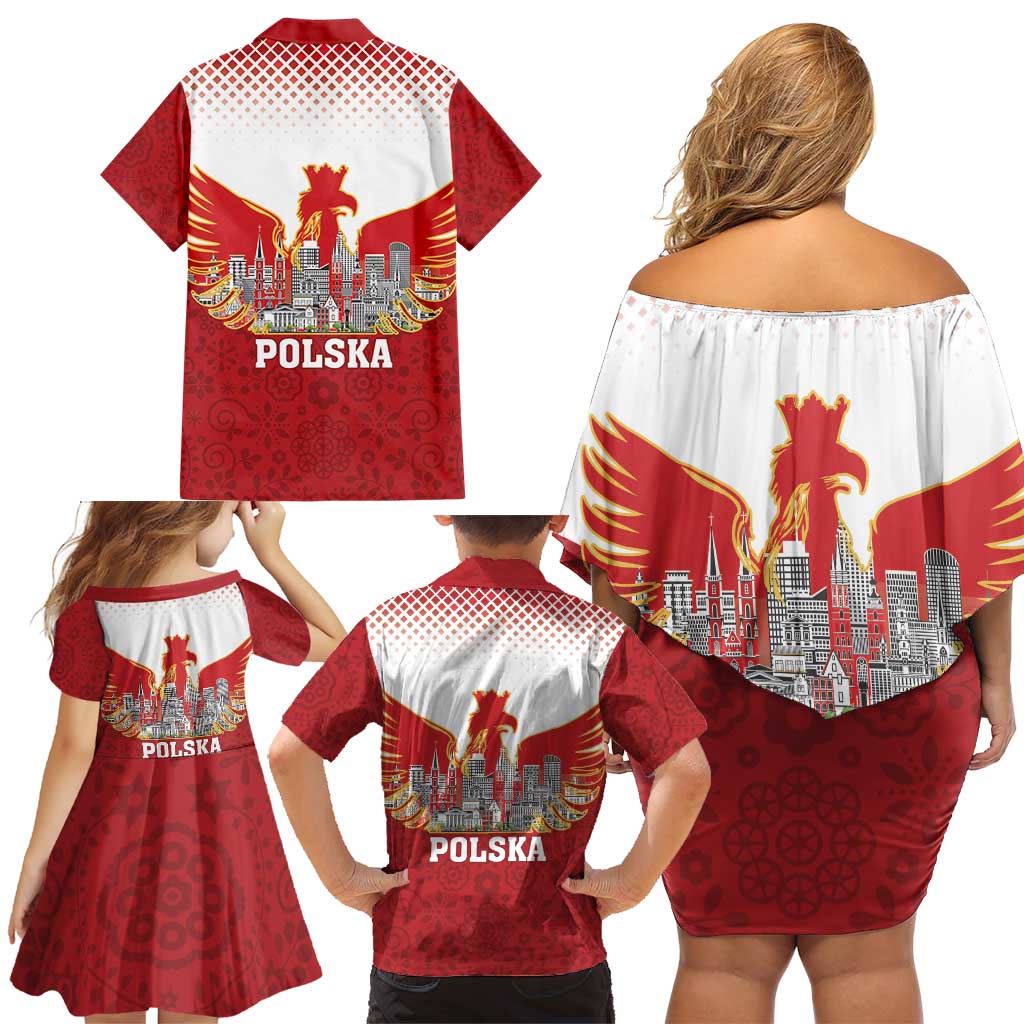 Poland Constitution Day Family Matching Off Shoulder Short Dress and Hawaiian Shirt Warsaw Capital Mazurek Dabrowskiego