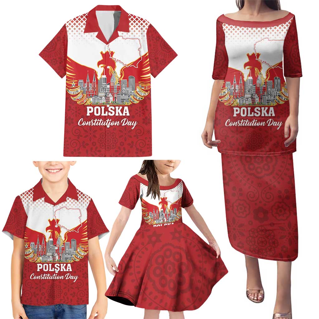 Poland Constitution Day Family Matching Puletasi and Hawaiian Shirt Warsaw Capital Mazurek Dabrowskiego