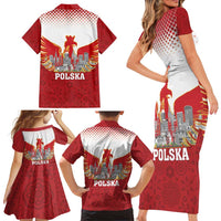Poland Constitution Day Family Matching Short Sleeve Bodycon Dress and Hawaiian Shirt Warsaw Capital Mazurek Dabrowskiego