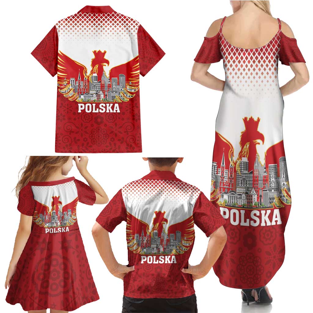 Poland Constitution Day Family Matching Summer Maxi Dress and Hawaiian Shirt Warsaw Capital Mazurek Dabrowskiego