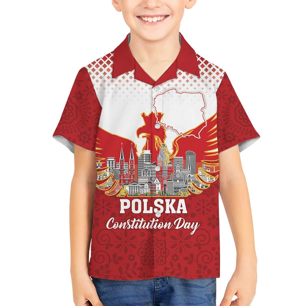 Poland Constitution Day Family Matching Summer Maxi Dress and Hawaiian Shirt Warsaw Capital Mazurek Dabrowskiego