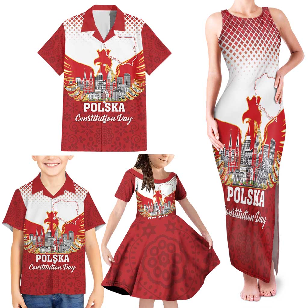 Poland Constitution Day Family Matching Tank Maxi Dress and Hawaiian Shirt Warsaw Capital Mazurek Dabrowskiego