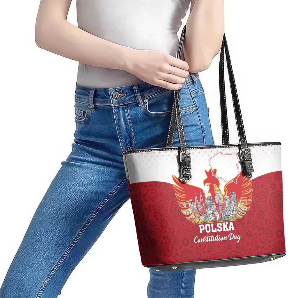 Poland Constitution Day Leather Tote Bag Warsaw Capital Mazurek Dabrowskiego