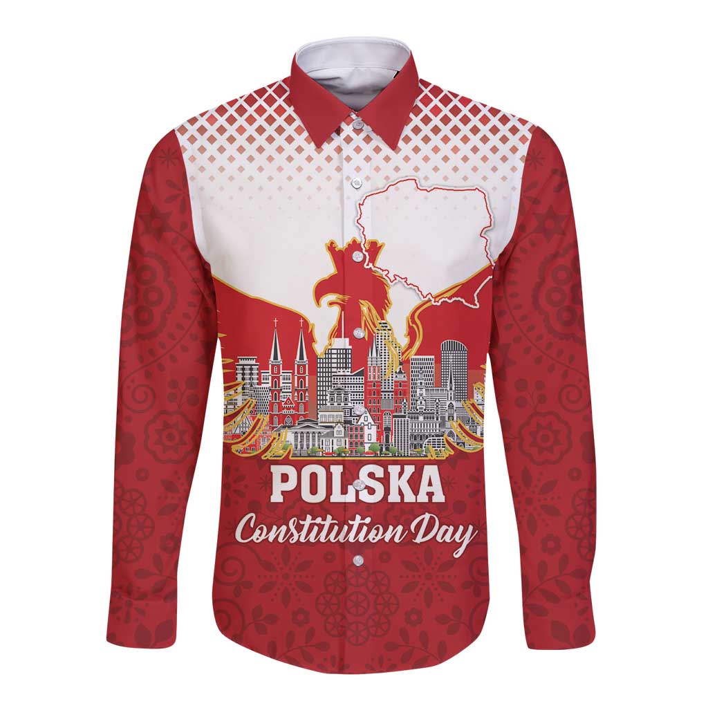 Poland Constitution Day Long Sleeve Button Shirt Warsaw Capital Mazurek Dabrowskiego