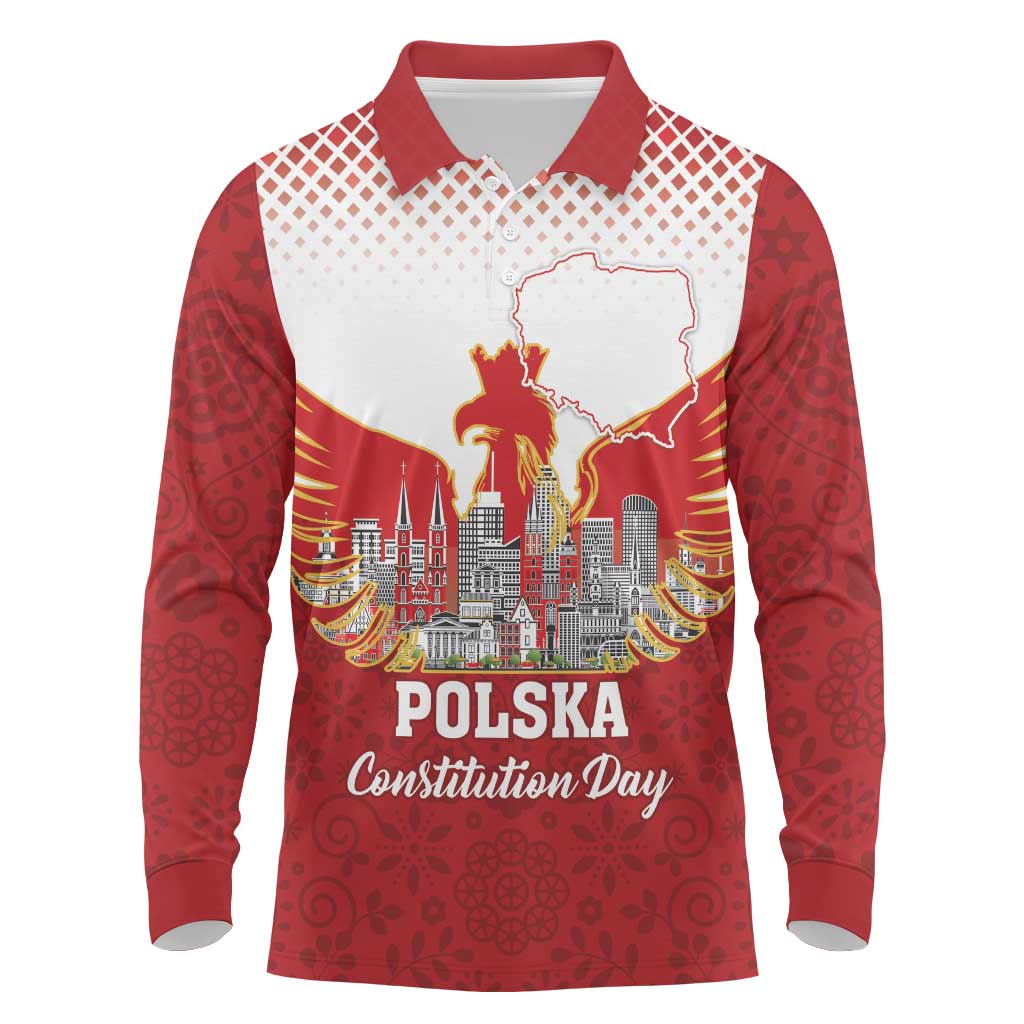 Poland Constitution Day Long Sleeve Polo Shirt Warsaw Capital Mazurek Dabrowskiego