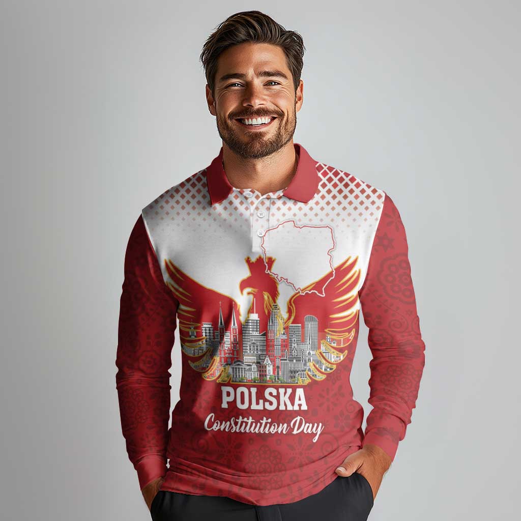 Poland Constitution Day Long Sleeve Polo Shirt Warsaw Capital Mazurek Dabrowskiego