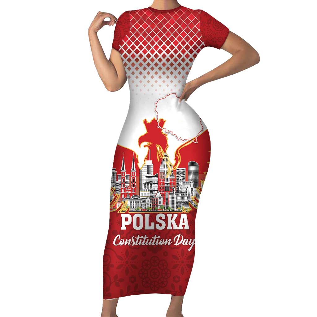 Poland Constitution Day Short Sleeve Bodycon Dress Warsaw Capital Mazurek Dabrowskiego