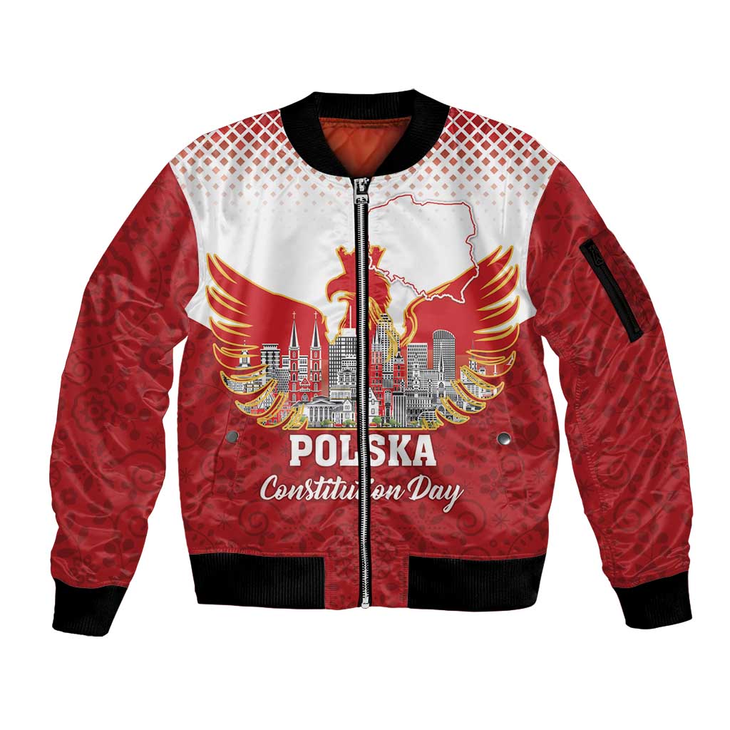 Poland Constitution Day Sleeve Zip Bomber Jacket Warsaw Capital Mazurek Dabrowskiego
