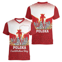 Poland Constitution Day Women V-Neck T-Shirt Warsaw Capital Mazurek Dabrowskiego