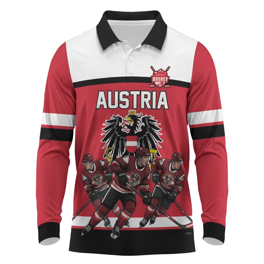 Austria Hockey Custom Long Sleeve Polo Shirt Austrian Eagle Pride