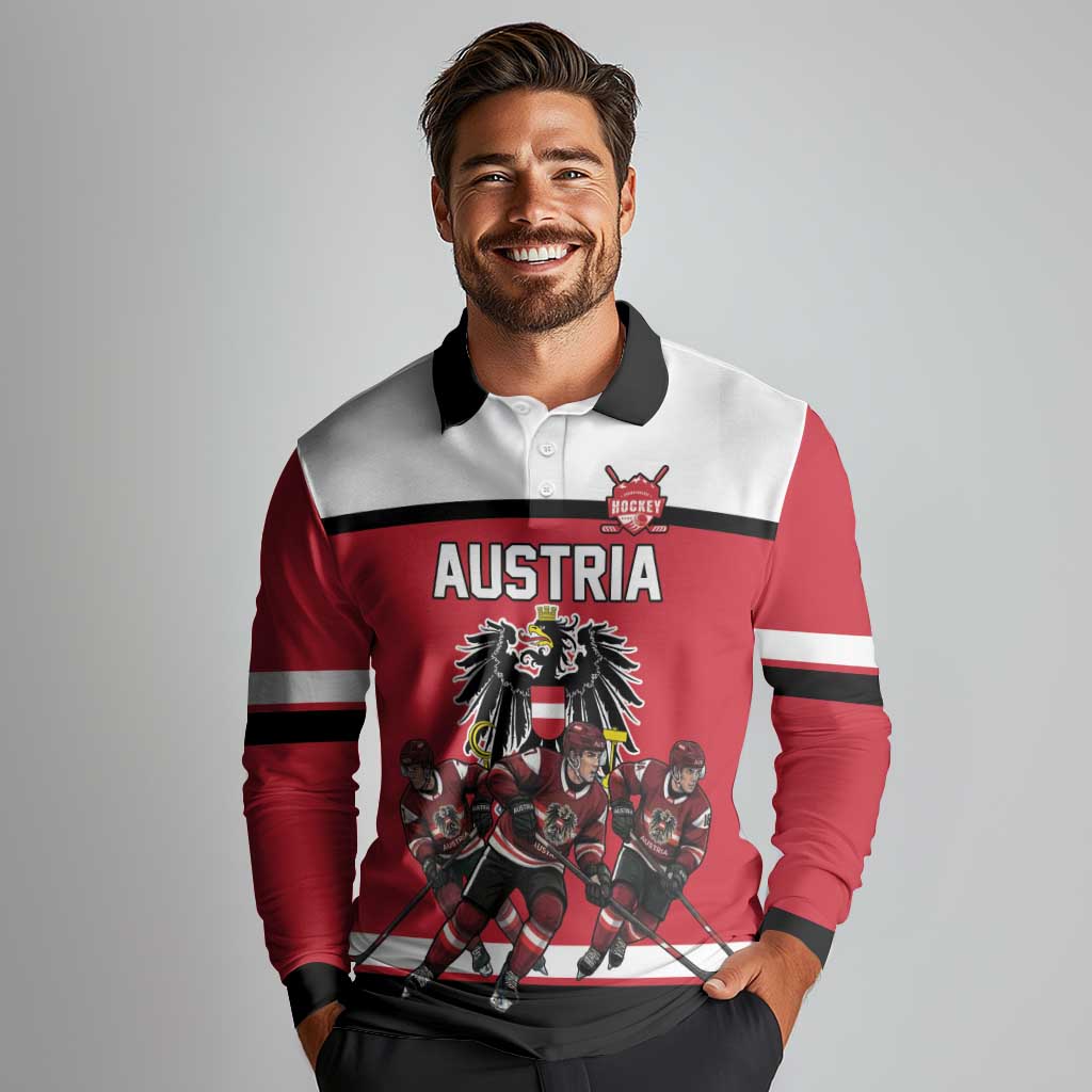 Austria Hockey Custom Long Sleeve Polo Shirt Austrian Eagle Pride