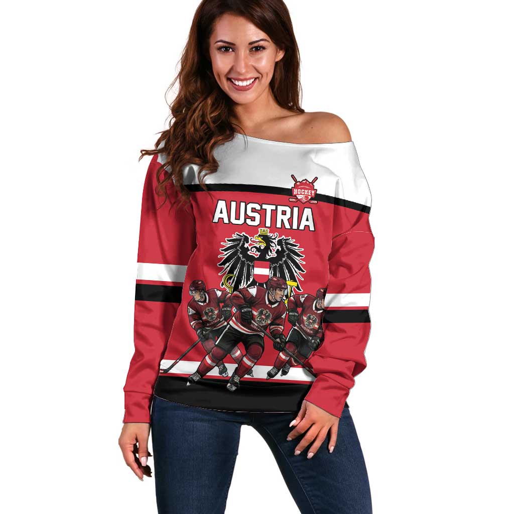 Austria Hockey Custom Off Shoulder Sweater Austrian Eagle Pride