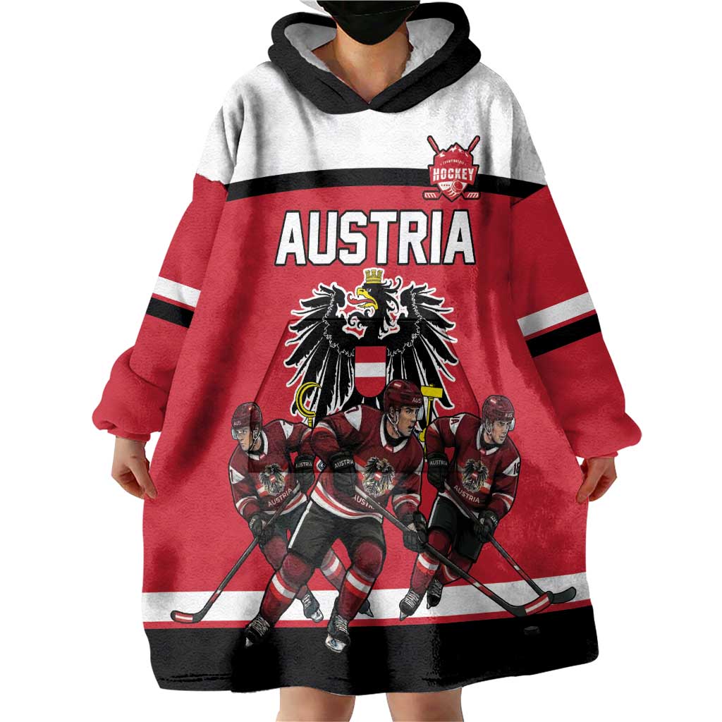 Austria Hockey Custom Wearable Blanket Hoodie Austrian Eagle Pride