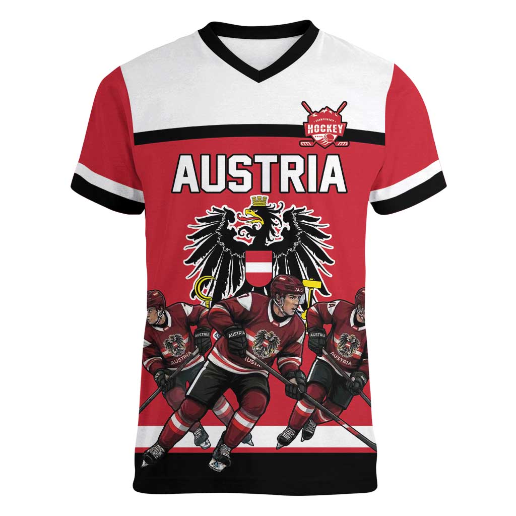 Austria Hockey Custom Women V-Neck T-Shirt Austrian Eagle Pride