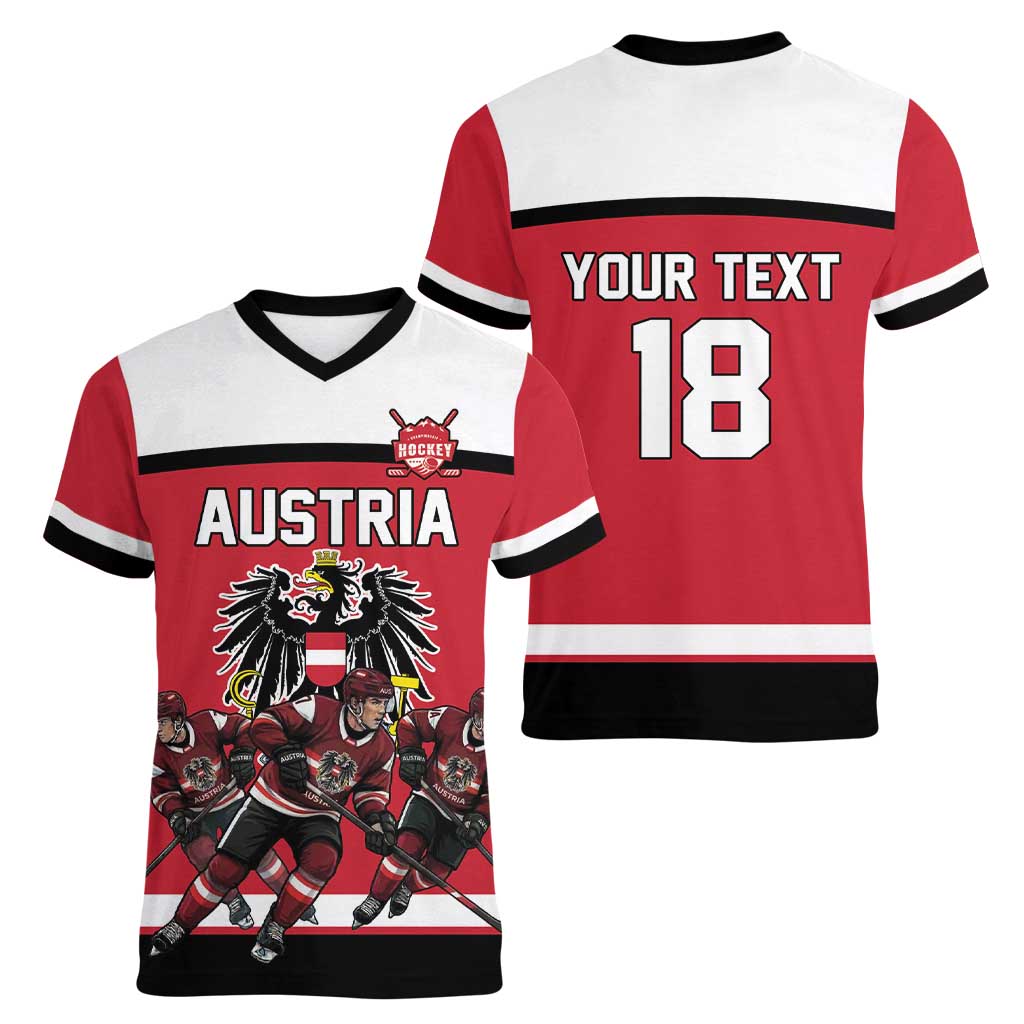Austria Hockey Custom Women V-Neck T-Shirt Austrian Eagle Pride