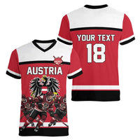 Austria Hockey Custom Women V-Neck T-Shirt Austrian Eagle Pride