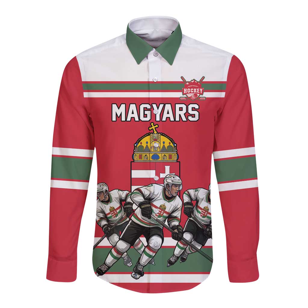Hungary Hockey Custom Long Sleeve Button Shirt Magyars Pride National Team