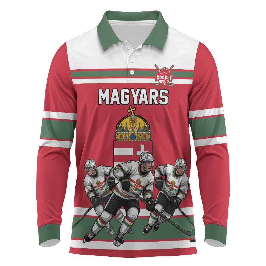 Hungary Hockey Custom Long Sleeve Polo Shirt Magyars Pride National Team