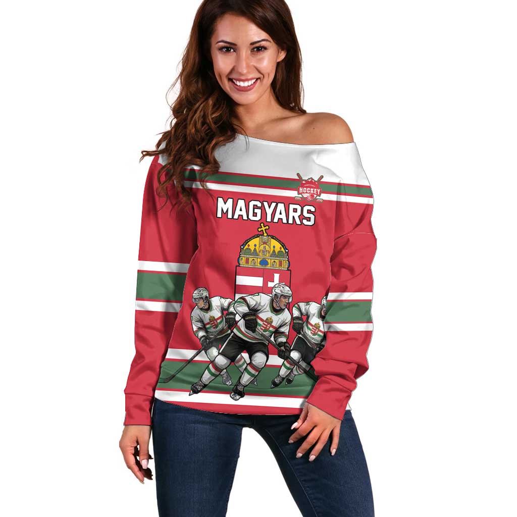 Hungary Hockey Custom Off Shoulder Sweater Magyars Pride National Team