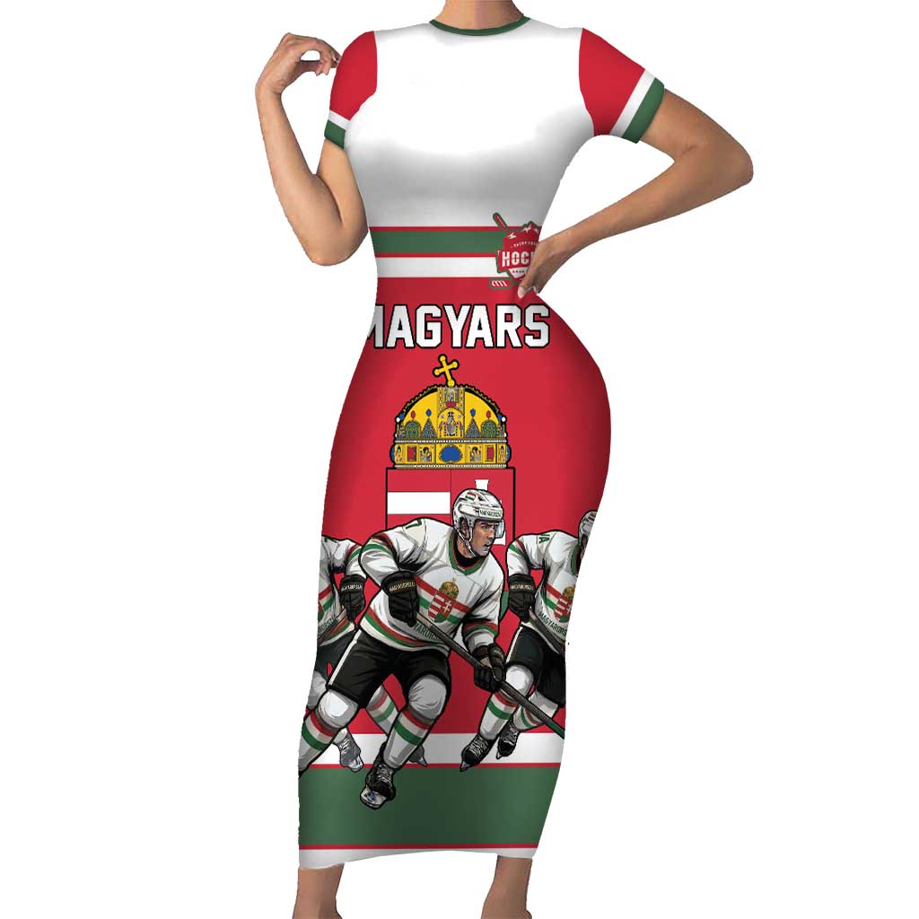 Hungary Hockey Custom Short Sleeve Bodycon Dress Magyars Pride National Team