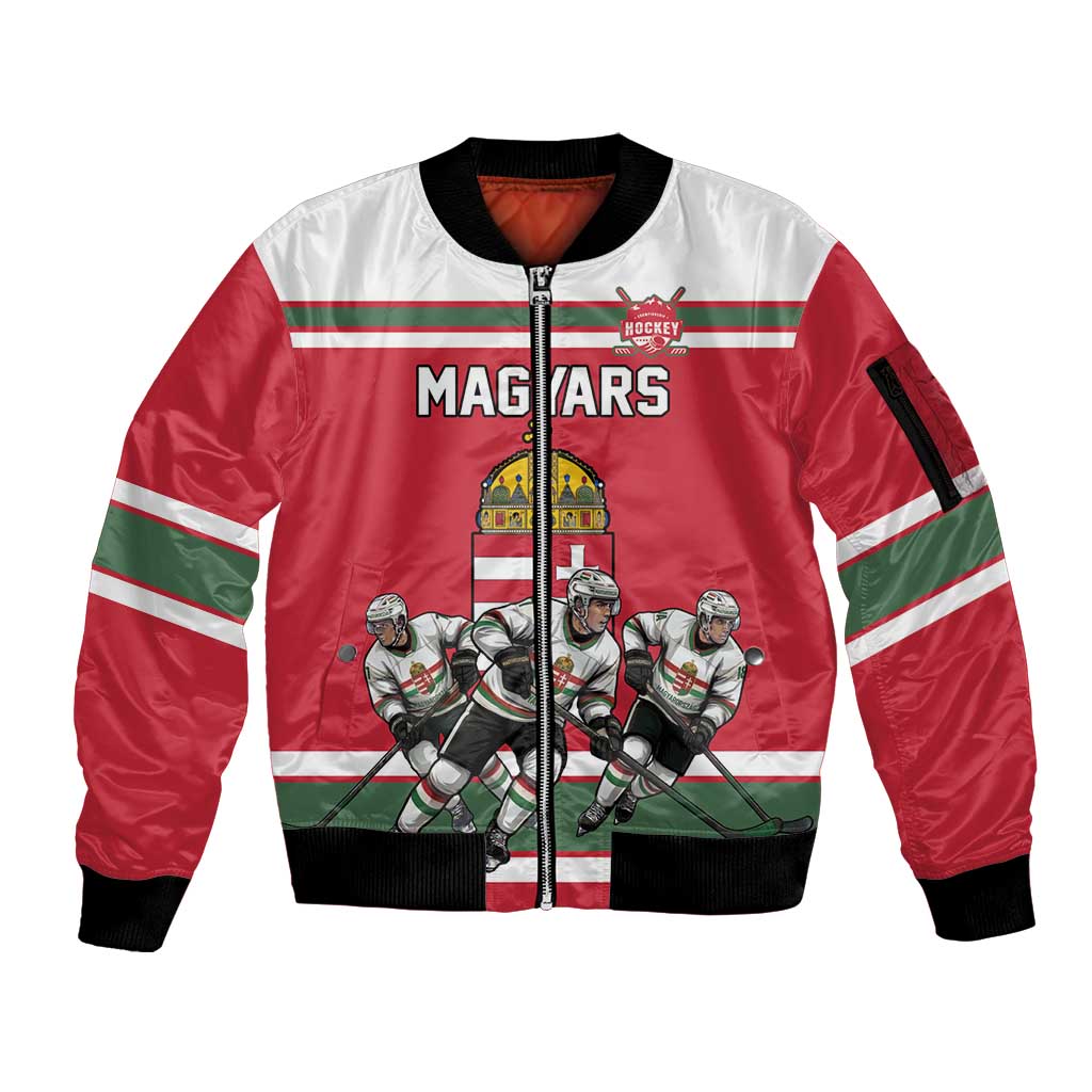 Hungary Hockey Custom Sleeve Zip Bomber Jacket Magyars Pride National Team